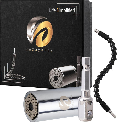 inZaynity Universal Socket Tool - Flexible Drill Bit Extension with Power Drill Adapter for Home Improvement, 3-Piece