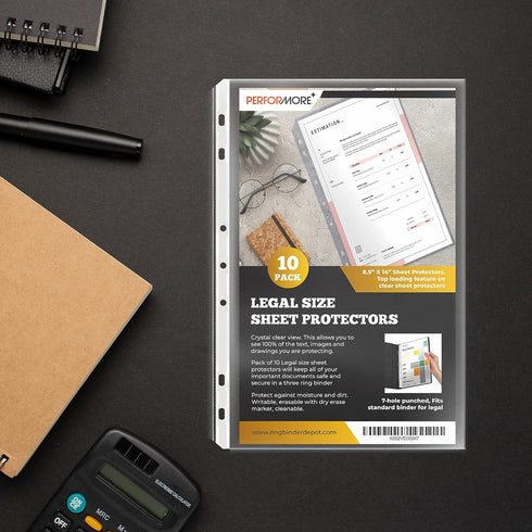 Performore 10 Pack of 8.5 x 14 Legal Size Heavyweight Clear Sheet Protectors | Plastic Legal Paper Sleeves for Binders