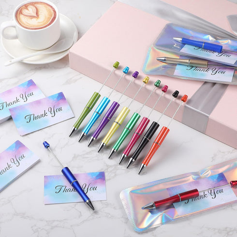 Quelay 180 Pcs Plastic Beadable Pen Thank You Gift Sets with Assorted Beadable Pens, Novelty Packaging Bags, Thank You