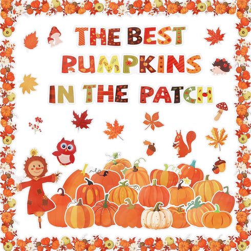 Fall Pumpkin Patch Bulletin Board Decoration - Back to School Decor with Autumn Leaves & Pumpkins