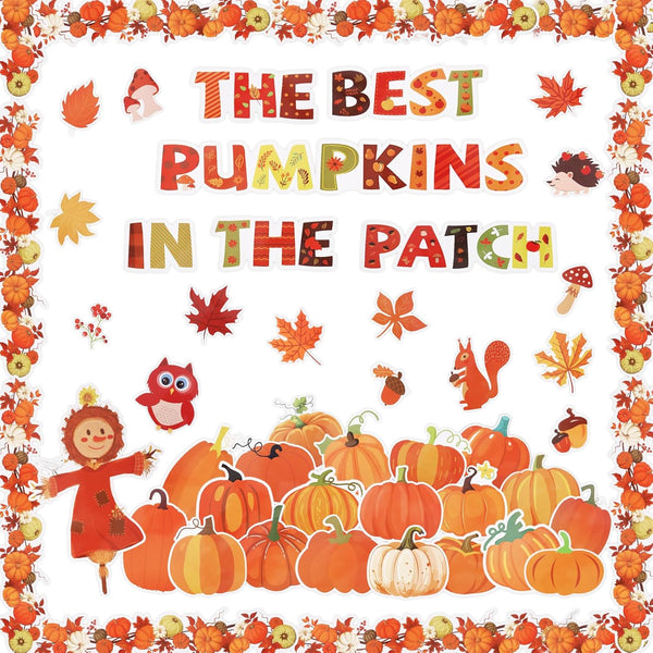Fall Pumpkin Patch Bulletin Board Decoration - Back to School Decor with Autumn Leaves & Pumpkins