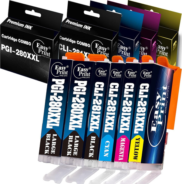 EASYPRINT (6 Pack) Compatible PGI280XXL CLI281XXL Ink Cartridges for Canon PIXMA TR7520, TS8220 Printers
