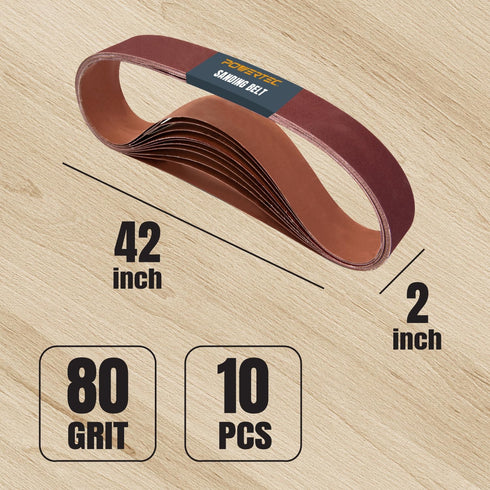 POWERTEC 424208A 10PK Sanding Belts, 80 Grit Aluminum Oxide for Belt Sander, Woodworking, Metal Polishing