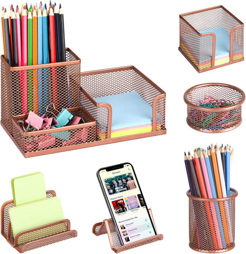 Pen Holder for Desk, 6 Pieces Mesh Organizer Set, 3 Compartments for Home Office Supplies Caddy Storage