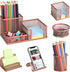 Pen Holder for Desk, 6 Pieces Mesh Organizer Set, 3 Compartments for Home Office Supplies Caddy Storage