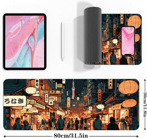 Japanese Street Gaming Mouse Pad Large, Anime Mouse Mat Desk Pad, 31.5 x 11.8 Extended Keyboard Mousepad with Non-Slip