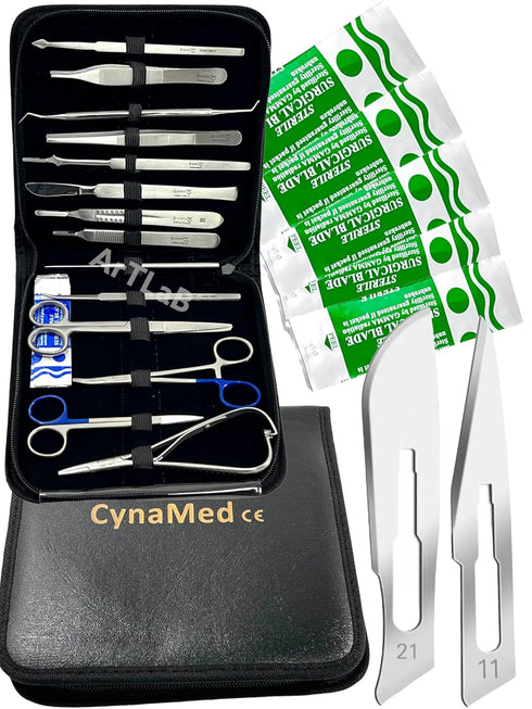 New Premium Stainless Steel Biology Lab Dissection Kit Set, Scalpel Knife Handle, Blades, Forceps, Scissors