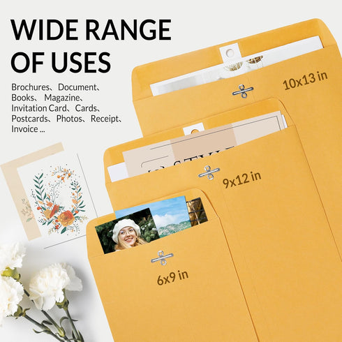 SUNEE 10x13 Clasp Envelopes, 20 Count Brown Kraft with Clasp Closure for Home, Office, or School