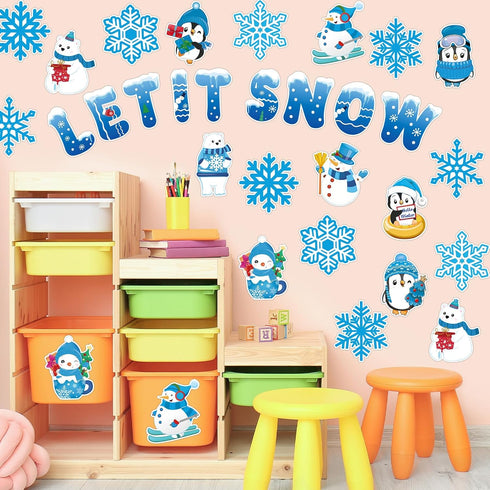 Winter Bulletin Board Decorations for Classroom with Christmas Snowflake Snowman Penguin Cutouts for School Decor