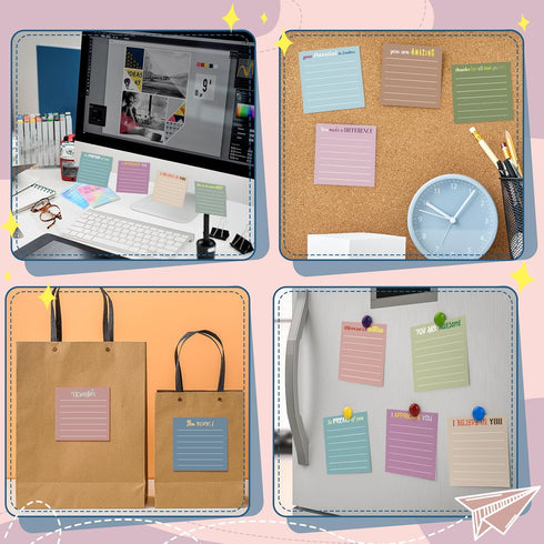 Yinder 24 Pcs Cute Inspirational Sticky Notes with Lines, Motivational Note Pad Gifts for Coworkers, Nurse, Teacher, 3
