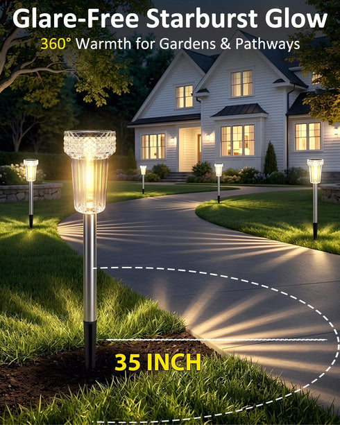 8 Pack DERAYSION Solar Lights Outdoor, Solar Pathway Lights Dusk-to-Dawn Garden Lighting, Waterproof LED Stainless