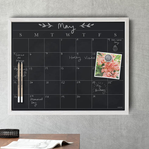 U Brands White Wash Frame Chalkboard Calendar Set – Office Supplies with Magnet, Chalk Pencils, 16” x 20”, 4 Pieces