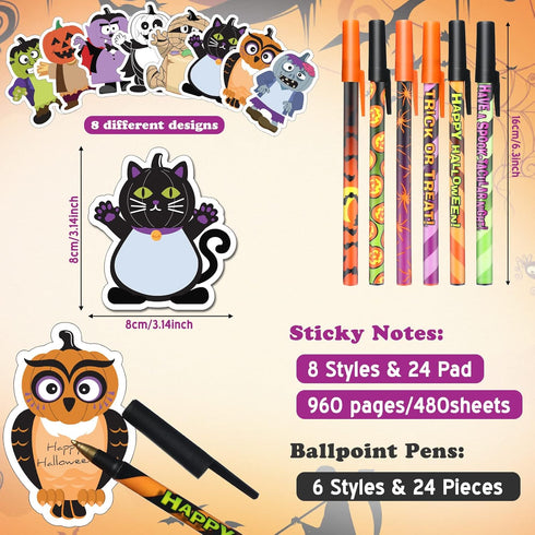 Sheets Halloween Sticky Note Ballpoint Pens 24 Pads Pumpkin Ghost Cat Weird Spooky Fun Notepad Halloween Office Supplies Kids Gift Halloween Party Favor Decoration Black 3.2 x 3.0 inches by Pajean