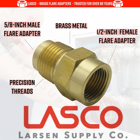 LASCO 17-5853 1/2-Inch Female Flare X 5/8-Inch Male Flare Brass Adapter