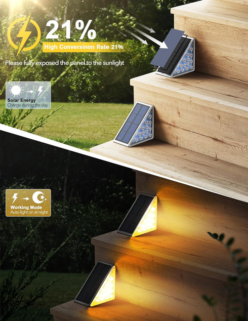 IP67 6 Pack LED Solar Step Lights Waterproof Outdoor Stair Lights, Solar Deck Lights Outdoor Decor Solar Decoration
