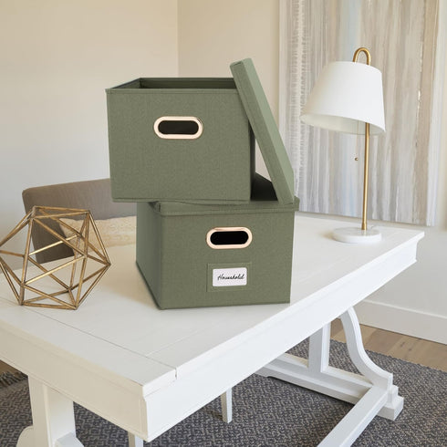 ZICOTO Set of 2 Decorative File Organizer Box - Collapsible Linen Filing Cabinets with Handles for Documents & Hanging