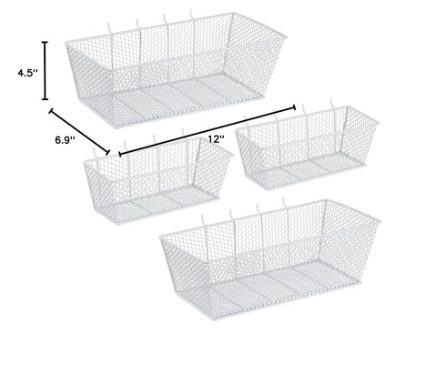 Sieral 4 Pcs Metal Wire Shelf Baskets, Pegboard Organizer Accessories for Garage Workbench, 2 Sizes (White)