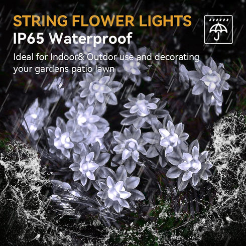 Solar Flower String Lights Outdoor Waterproof, 50 LED Upgraded Fairy Light for Garden, Patio, Lawn Party