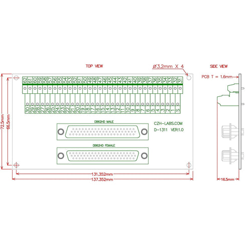 CZH-LABS DB62HD DSUB Male/Female Header Breakout Board, D-SUB Breakout Moudle.