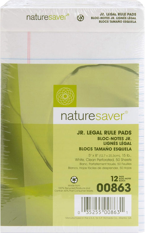 Recycled Pad | Legal Ruled | 5 x 8 Inches | 50 Sheets | White