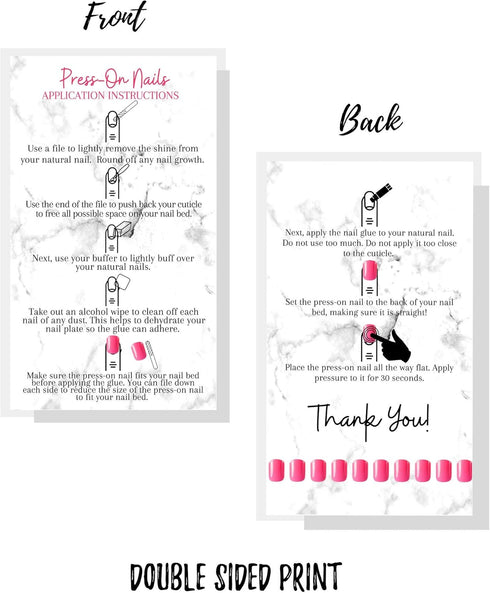 Press-On Nail Application Instructions Cards, 50 Pack, 2x3.5" Business Card Size for DIY Nail Kit