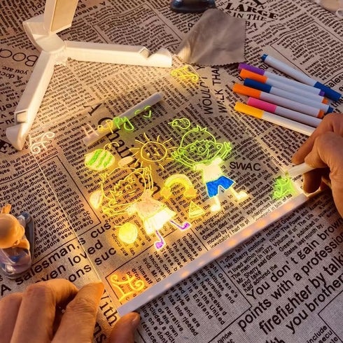 CAPOT Acrylic Dry Erase Board with Light 5.9 X 5.9” Light up Dry Erase Board with Stand as a Glow Memo LED Letter Message Board Led Note Board White Board with 7 Color Pen for Office School Home by CAPOT