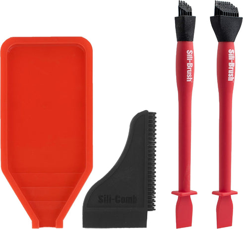 Sili Complete 4-Piece Silicone Glue Kit, Wood Glue with 2 Silicone Brushes, Tray & Comb Applicator Set