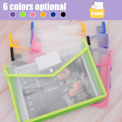 Plastic File Folders, 6 Pack Expanding Document Folder, Waterproof Plastic Envelope Folders, Large Transparent Pouch
