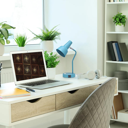 LD1072-CYN 15.2" Simple Designs Sleek Essentials Metal Cone Shade Desk Lamp with Adjustable Shade and Dual USB Ports