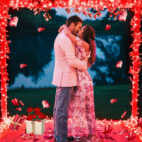 33ft 100 8 JMEXSUSS LED Red Valentine Lights, Connectable Modes Valentine Room Light Indoor Plug-in, Clear Wire Red