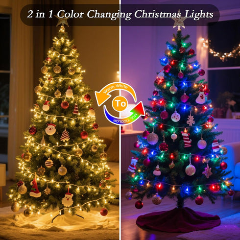 66FT 200 11 LED Christmas Tree Lights, Bright Warm White to Multicolor Outdoor Christmas String Lights for House, Fairy