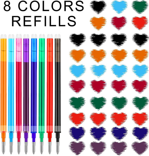 Erasable Pen Refills 0.7 Mm, 8 Assorted Colors Gel Ink Refills, Medium Fine Point Compatible with Retractable Click Pens