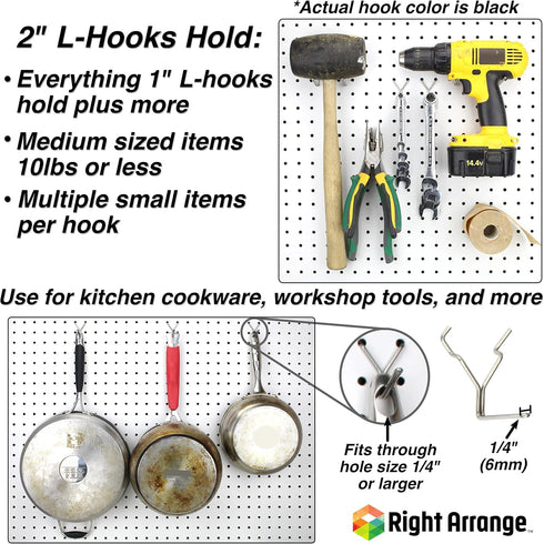 Steel Pegboard Hooks 100-Pack, 2" L Hook, Black - Fits Any Peg Board for Organizing Tools and Accessories