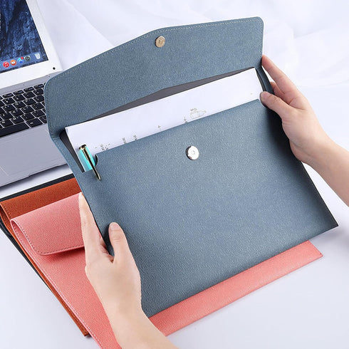 VANRA 1 Piece PU Leather Envelope File Folders, A4 Document Organizer with Magnetic Closure (Blue)