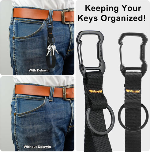 DELSWIN Heavy Duty Wristlet Keychain Lanyards with Carabiner and Key Ring - Black