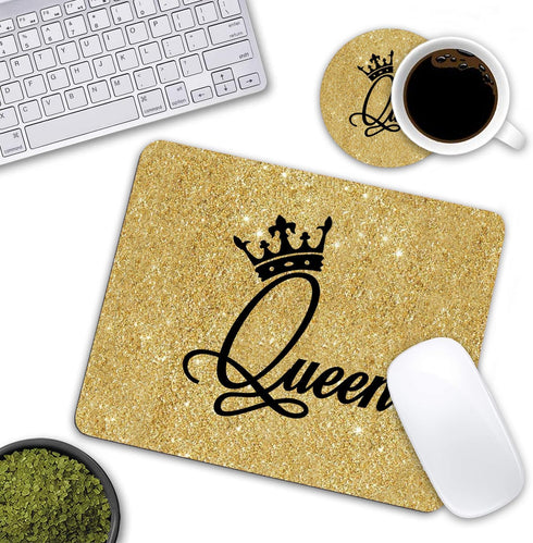 Mouse Pad - Gold Glitter Quotes Crown Queen, Non-Slip Rubber Base Rectangle Mouse Pads for Laptop & Computer