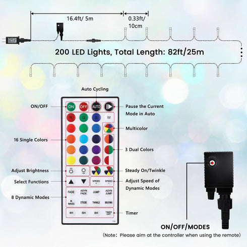 66ft 200 Toodour Easter Lights RGB String Lights, LED Color Changing String Light with Remote & Timer, Waterproof