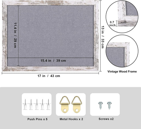 Gray Felt Cork Board Bulletin Board, Decorative Hanging Cork Boards for Walls with White Rustic Wood Frame, Pin Board Vision Board for Office Home and School with Pins, Screws (4333,WH,1pc) by Aitakatta