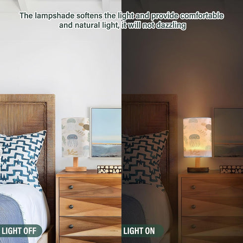 ALAZA Doodle Jellyfish Turtle Bedside Table Lamp with USB Port for Bedroom Nightstand Lamps Night Light Linen Fabric