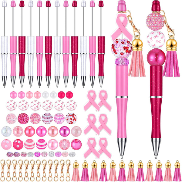 Tinlade 12 Pieces Beadable Pens, Bulk Bead Pens with 50 Pcs Assorted Colors Beads, DIY Making Kit for Women, Kids