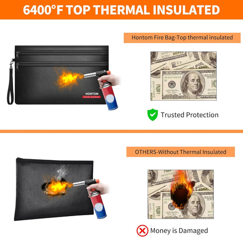 Hontom 6400 2 Pack 11x7.5 Inch 12 Fireproof Money Bags with Hidden Dual Zipper, Fireproof Cash Wallet with Layers Heat