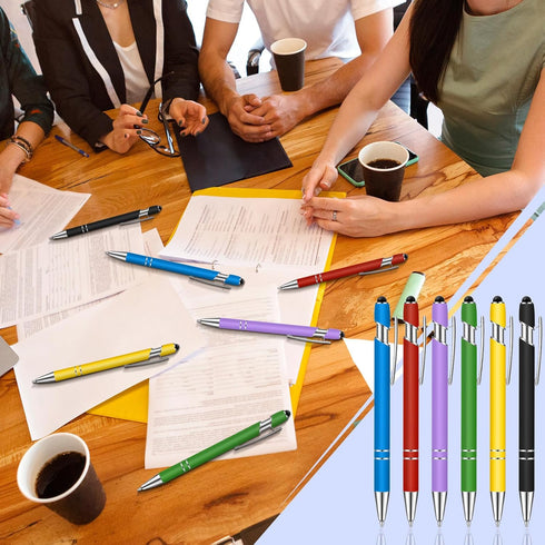 Tenare 12 Pieces 1.0 mm Black Ink Metal Ballpoint Pen with Stylus Tip, 2 in 1 Stylus for Touch Screens, Bright Color