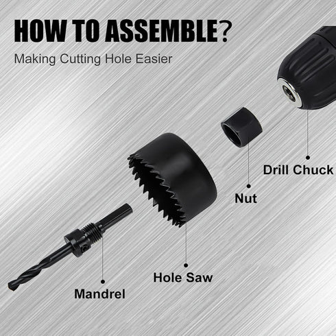 KATA 6PCS Hole Saw Kit 1-1/4" to 2-1/8"(32-54mm) with Mandrels and Hex Key in Case for Soft Wood, PVC Board, Plywood