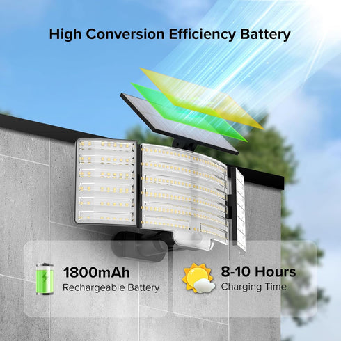 3000LM 238 1 Pack 3-Head 6500K IP65 3 JJX Solar Outdoor Lights LED, Motion Sensor Outdoor Lights, Waterproof Lighting