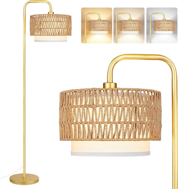 PARTPHONER Gold Floor Lamp for Living Room, Farmhouse Tall Lamp with 3