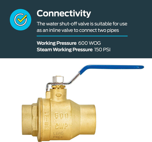 1-1/4 1-1/4 20067LF Eastman Heavy Duty Full Port Brass Ball Valve, in Sweat x in Sweat Connection