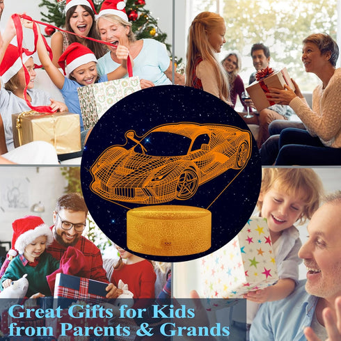 16 Dimmable, Car Gifts for Men, Racing Vehicle Night Light with Remote Control, Colors Changing, Timer, RGB Flashing