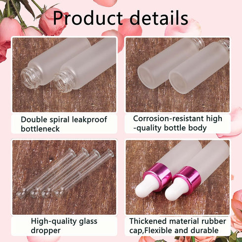 Kesell 50 Pack 5ml Frosted Glass Dropper Bottles with Rose Red Cap, 3 Funnels for Essential Oils and Perfume