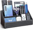 KINGFOM Pu Leather Desk Organizer with 5 Compartments for Office Supplies, Black