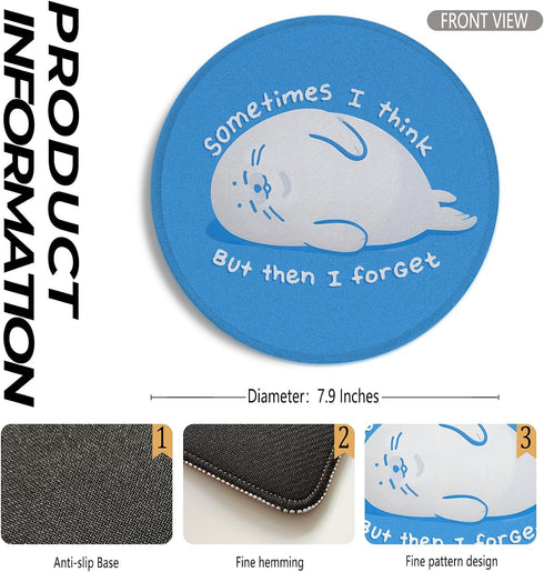 Foritho 7.9x7.9 Inch Funny Seal Mouse Pad, Seal Blue Mouse Pads for Wireless Mouse Computers Laptop Desk Accessories